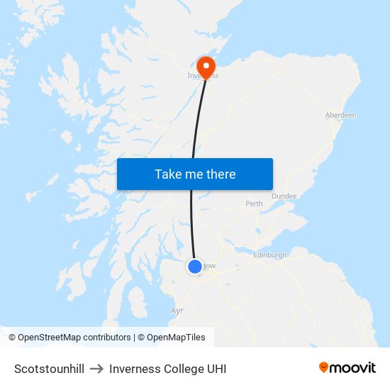 Scotstounhill to Inverness College UHI map