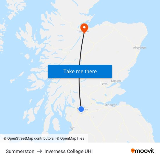 Summerston to Inverness College UHI map