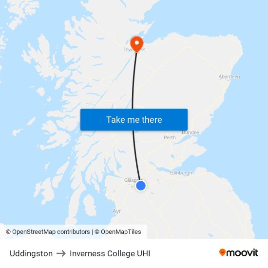 Uddingston to Inverness College UHI map