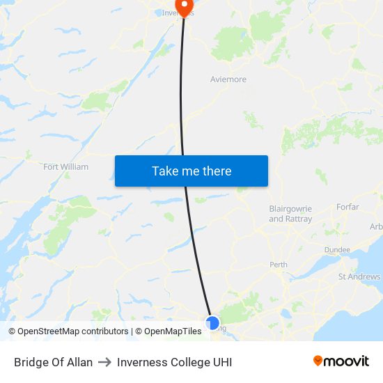 Bridge Of Allan to Inverness College UHI map