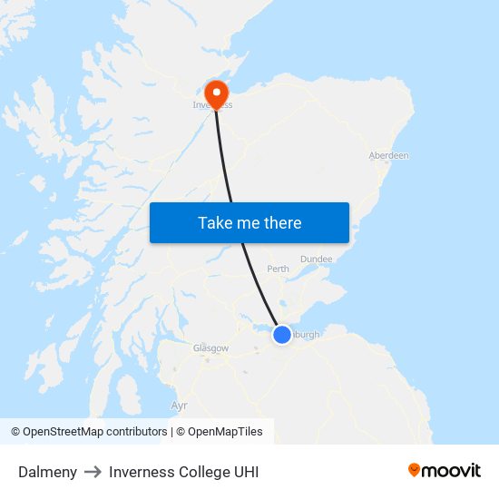 Dalmeny to Inverness College UHI map