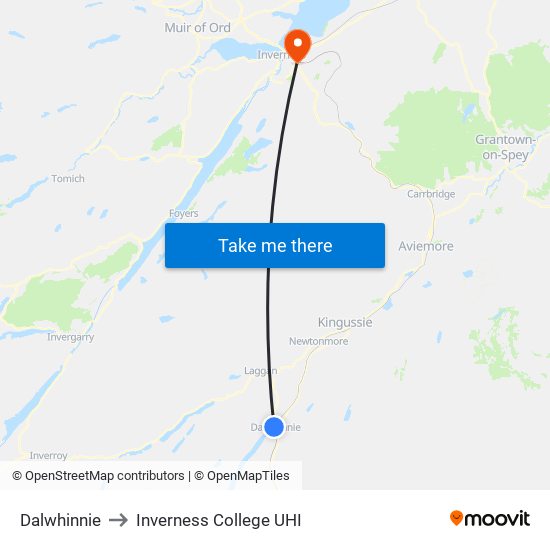 Dalwhinnie to Inverness College UHI map