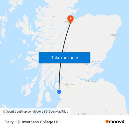 Dalry to Inverness College UHI map
