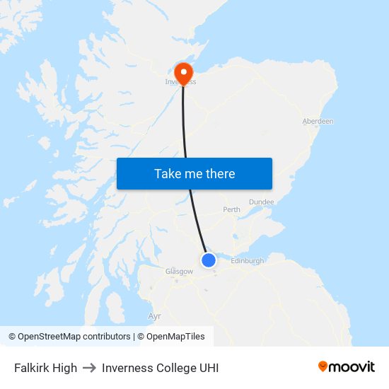 Falkirk High to Inverness College UHI map