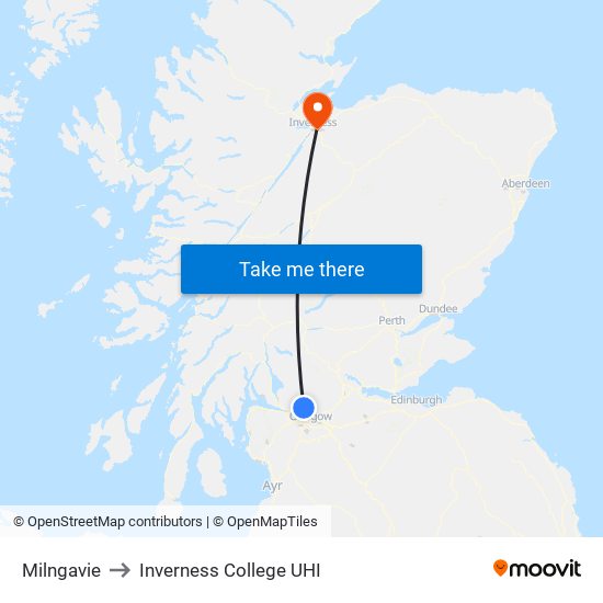 Milngavie to Inverness College UHI map