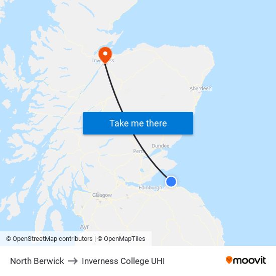 North Berwick to Inverness College UHI map