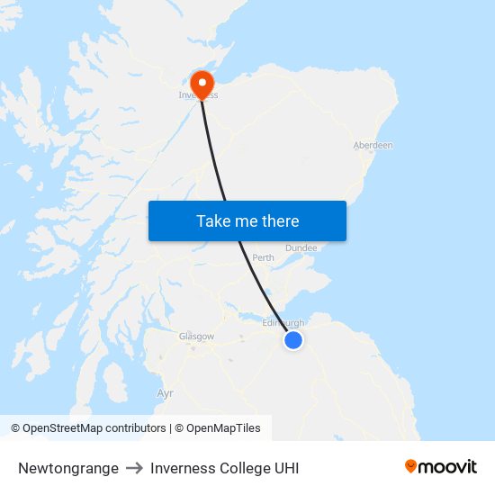 Newtongrange to Inverness College UHI map