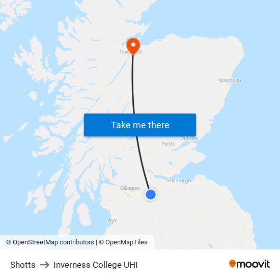 Shotts to Inverness College UHI map