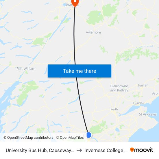 University Bus Hub, Causewayhead to Inverness College UHI map