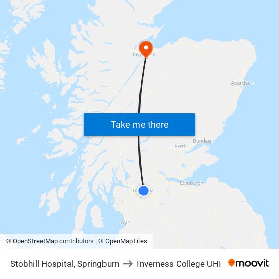 Stobhill Hospital, Springburn to Inverness College UHI map