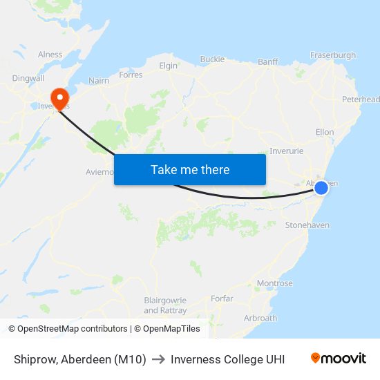 Shiprow, Aberdeen (M10) to Inverness College UHI map