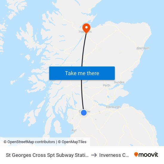 St Georges Cross Spt Subway Station, St Georges Cross to Inverness College UHI map