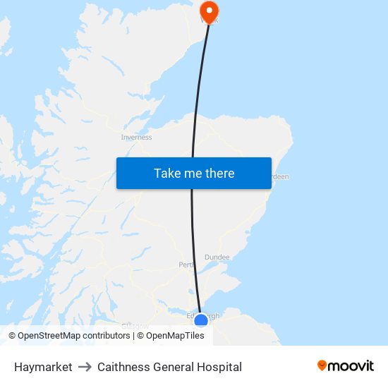 Haymarket to Caithness General Hospital map