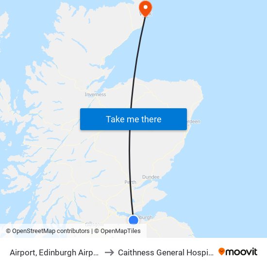 Airport, Edinburgh Airport to Caithness General Hospital map