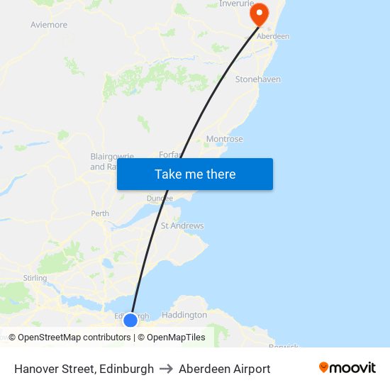 Hanover Street, Edinburgh to Aberdeen Airport map
