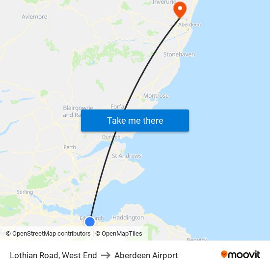 Lothian Road, West End to Aberdeen Airport map