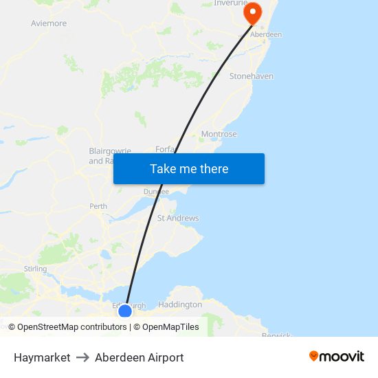 Haymarket to Aberdeen Airport map