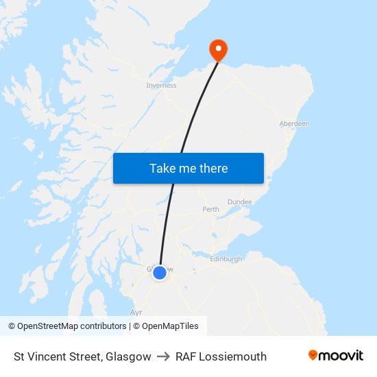 St Vincent Street, Glasgow to RAF Lossiemouth map