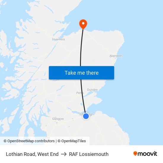 Lothian Road, West End to RAF Lossiemouth map