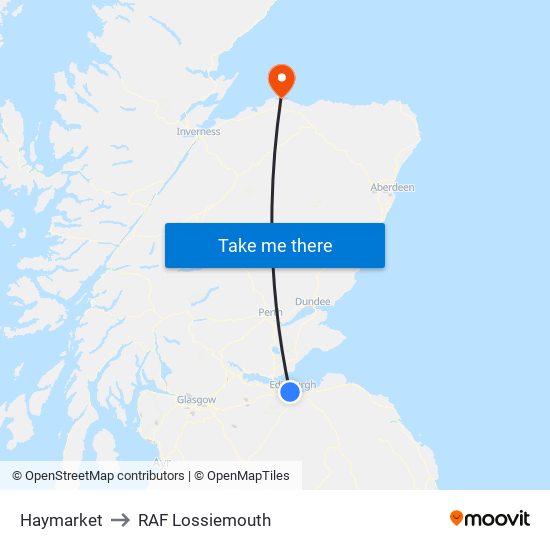 Haymarket to RAF Lossiemouth map