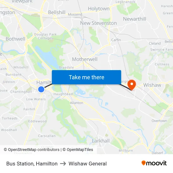 Bus Station, Hamilton to Wishaw General map