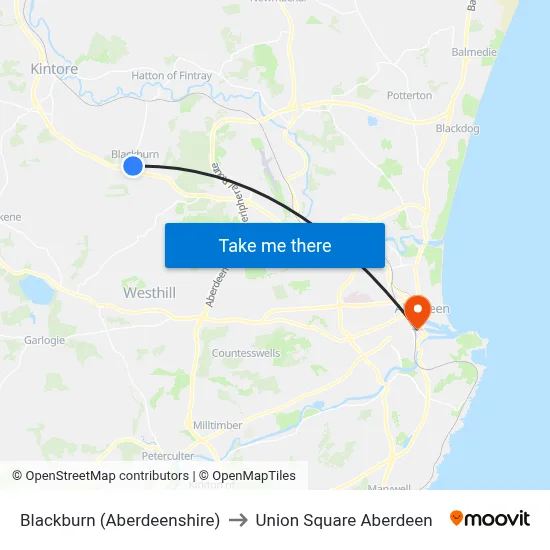 Blackburn (Aberdeenshire) to Union Square Aberdeen map
