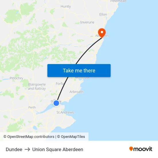 Dundee to Union Square Aberdeen map