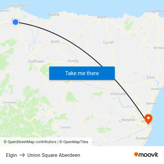 Elgin to Union Square Aberdeen map