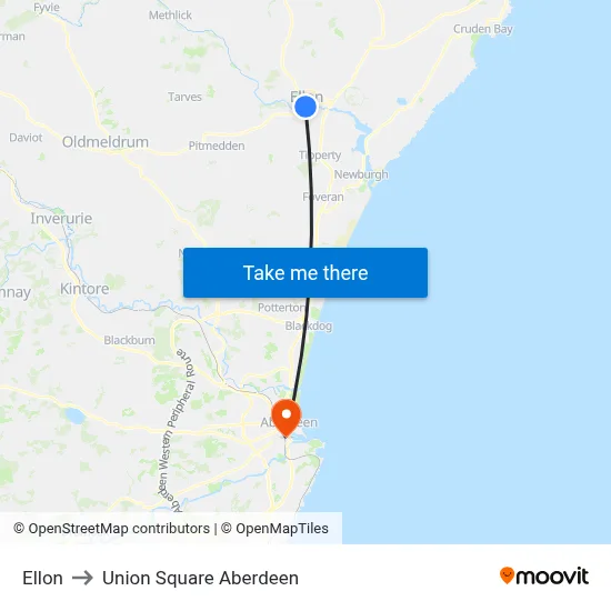 Ellon to Union Square Aberdeen map