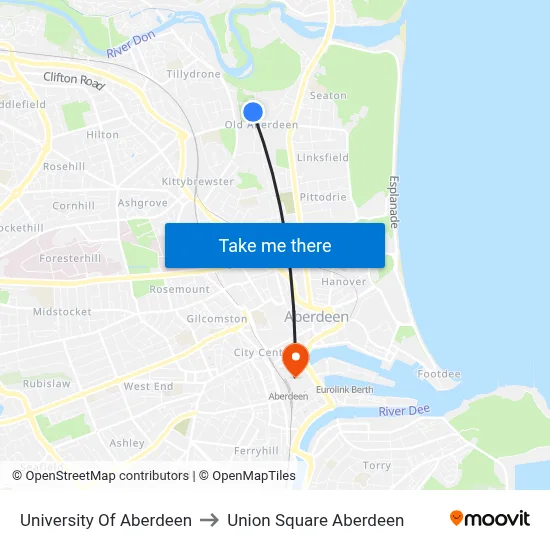 University Of Aberdeen to Union Square Aberdeen map