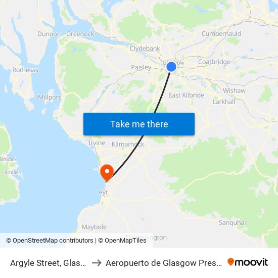 Argyle Street, Glasgow to Aeropuerto de Glasgow Prestwick map