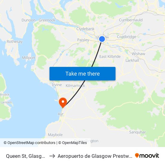 Queen St, Glasgow to Aeropuerto de Glasgow Prestwick map