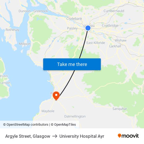 Argyle Street, Glasgow to University Hospital Ayr map