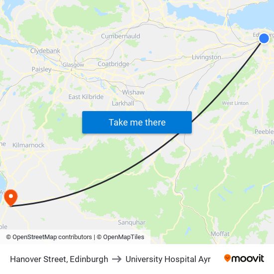 Hanover Street, Edinburgh to University Hospital Ayr map