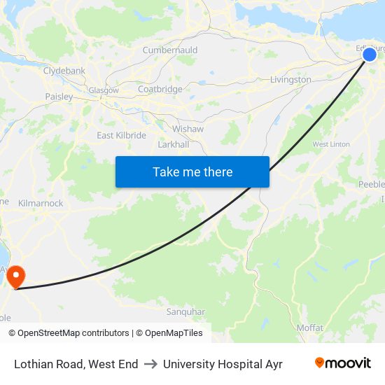 Lothian Road, West End to University Hospital Ayr map