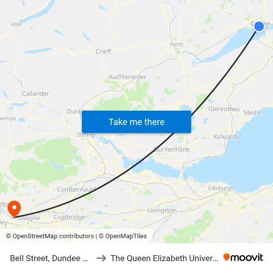 Bell Street, Dundee City Centre to The Queen Elizabeth University Hospital map