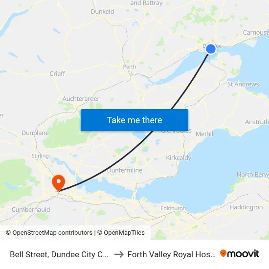 Bell Street, Dundee City Centre to Forth Valley Royal Hospital map