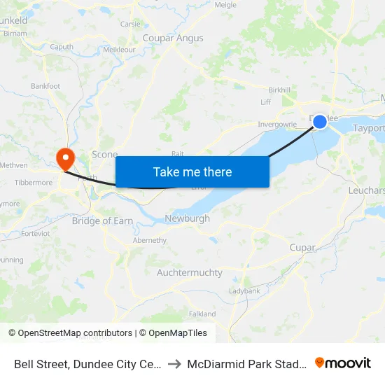 Bell Street, Dundee City Centre to McDiarmid Park Stadium map