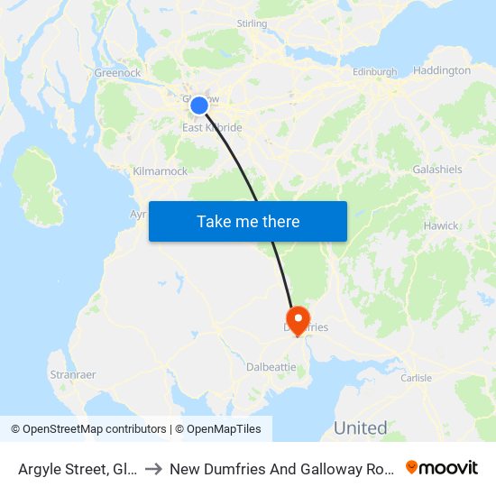 Argyle Street, Glasgow to New Dumfries And Galloway Royal Infirmary map