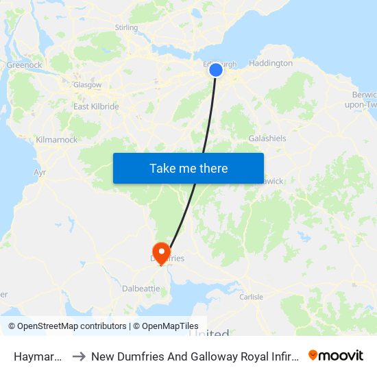 Haymarket to New Dumfries And Galloway Royal Infirmary map
