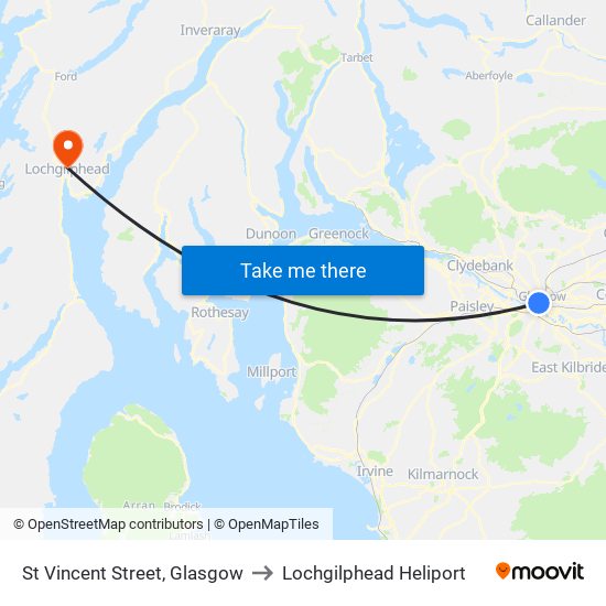 St Vincent Street, Glasgow to Lochgilphead Heliport map
