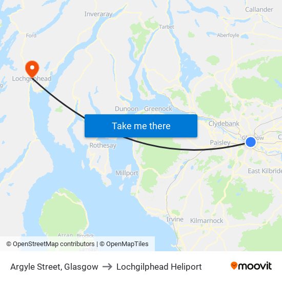 Argyle Street, Glasgow to Lochgilphead Heliport map