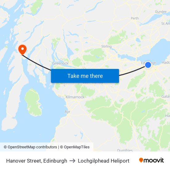 Hanover Street, Edinburgh to Lochgilphead Heliport map