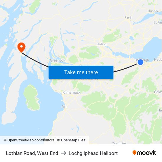 Lothian Road, West End to Lochgilphead Heliport map