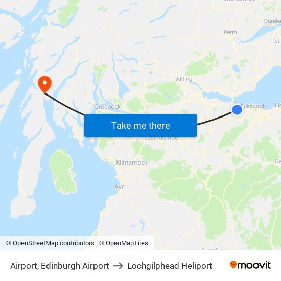 Airport, Edinburgh Airport to Lochgilphead Heliport map