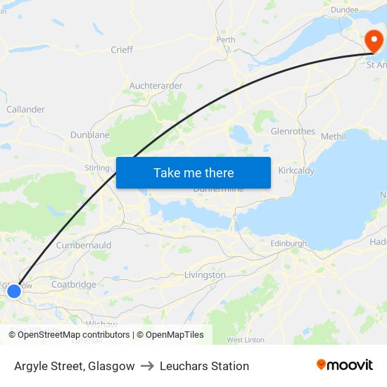 Argyle Street, Glasgow to Leuchars Station map