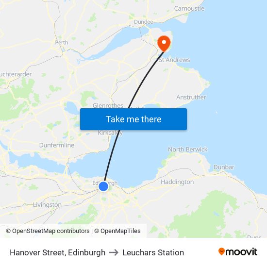 Hanover Street, Edinburgh to Leuchars Station map