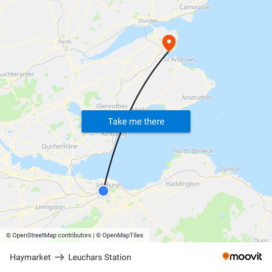 Haymarket to Leuchars Station map