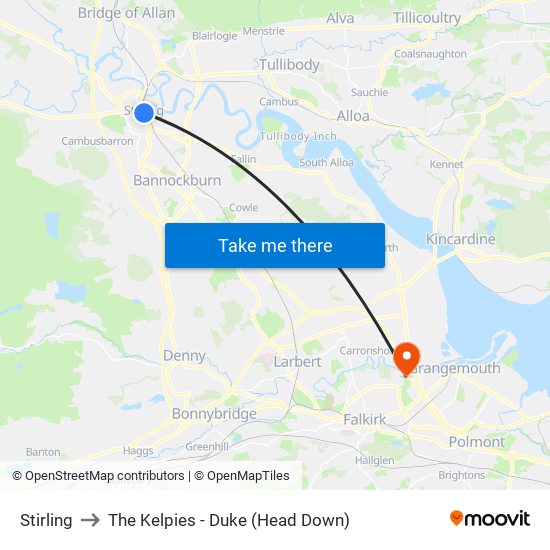 Stirling to The Kelpies - Duke (Head Down) map