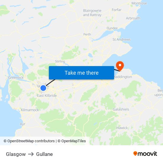 Glasgow to Gullane map